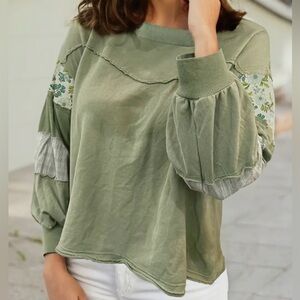 Floral Sleeve Green Top